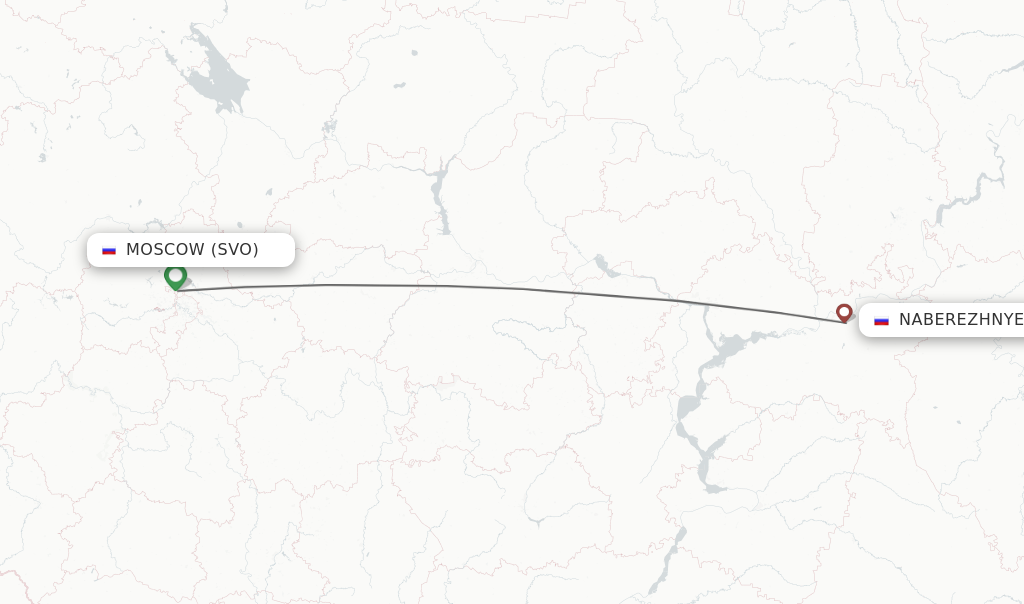 Flights from Moscow to Naberezhnye Chelny route map