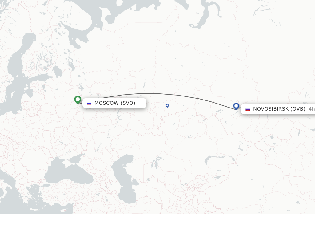Flights from Moscow to Novosibirsk route map