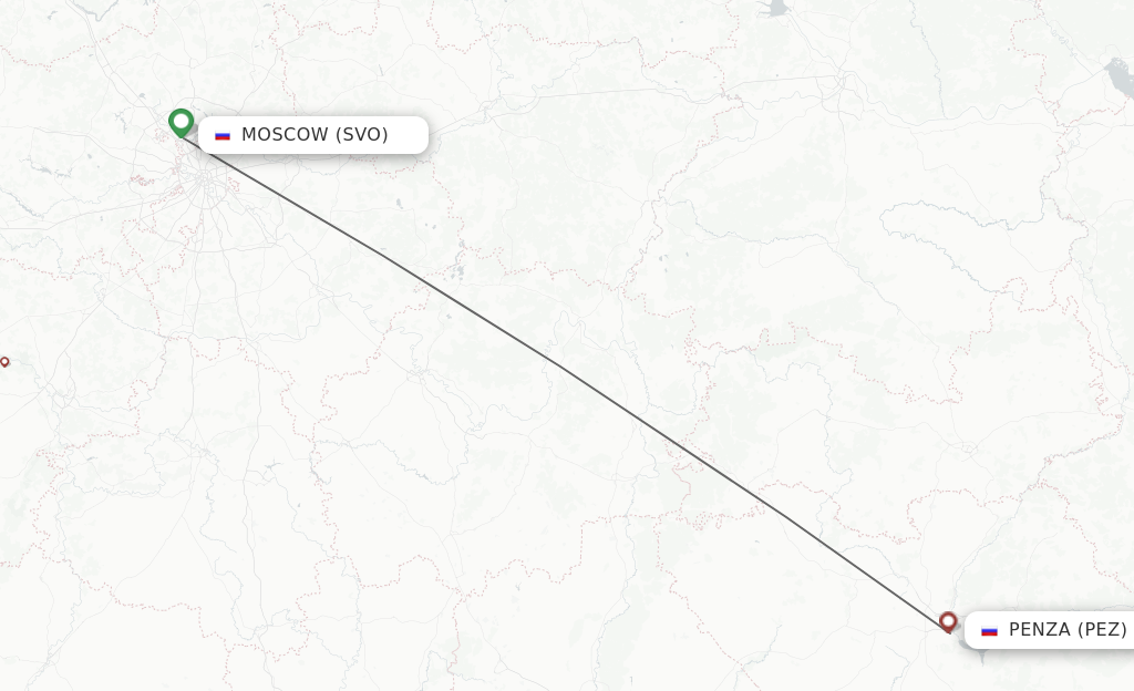 Flights from Moscow to Penza route map