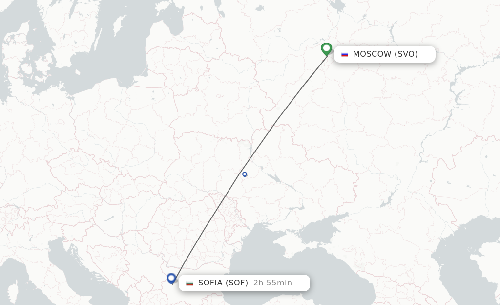 Flights from Moscow to Sofia route map