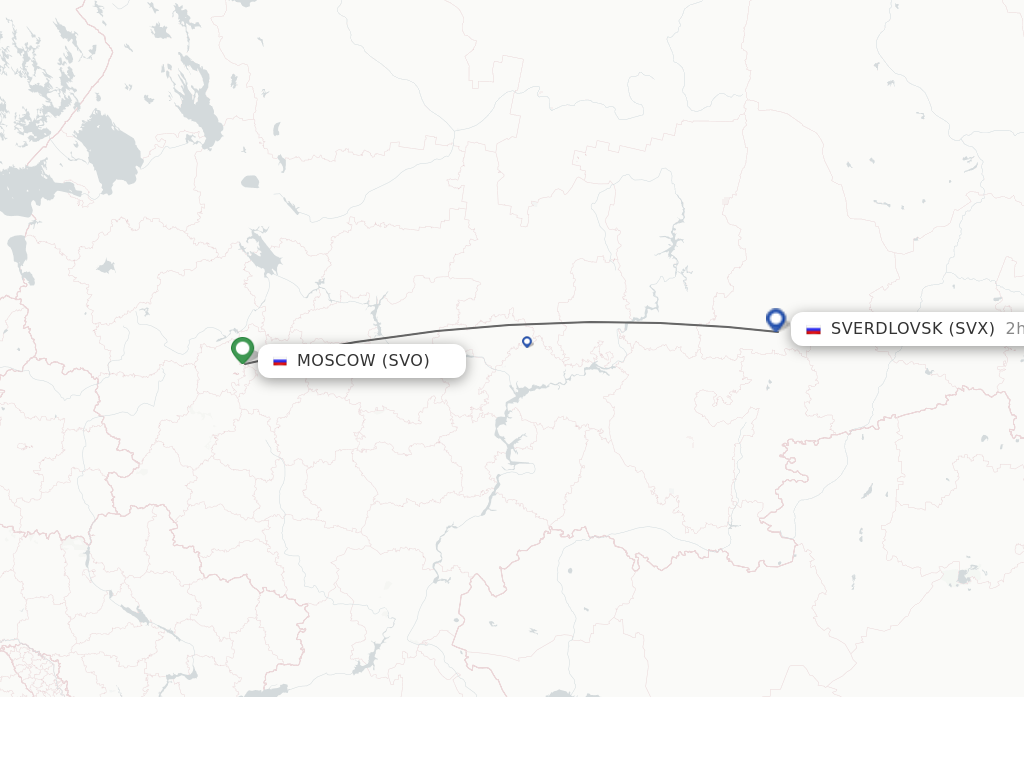 Flights from Moscow to Sverdlovsk route map