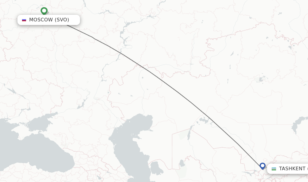 Flights from Moscow to Tashkent route map
