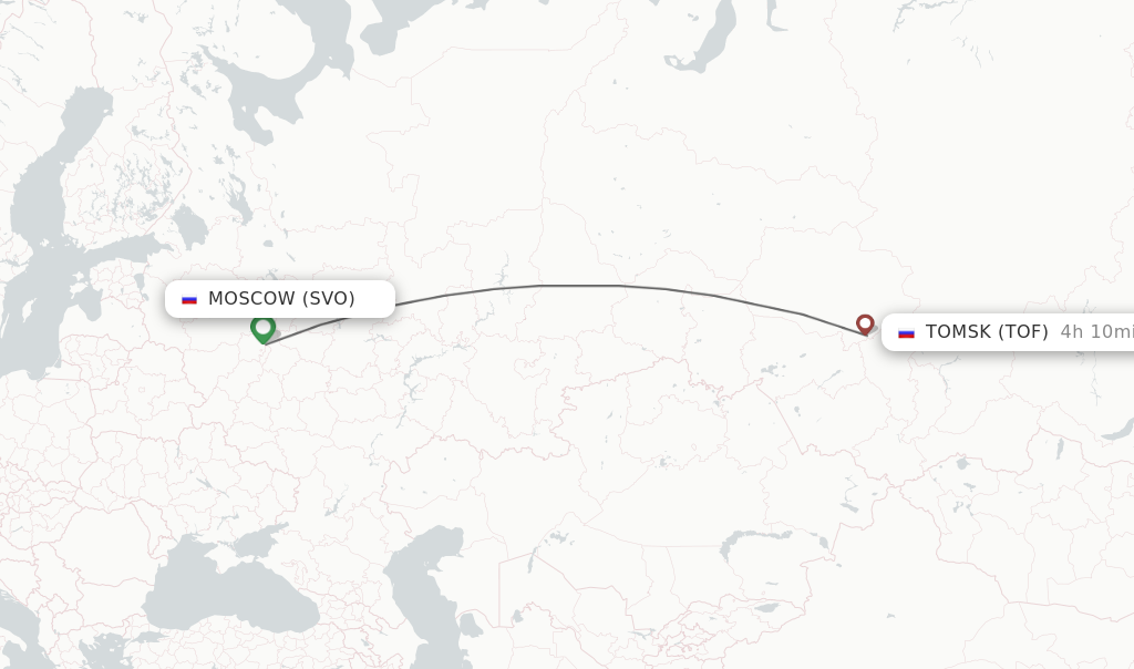 Flights from Moscow to Tomsk route map
