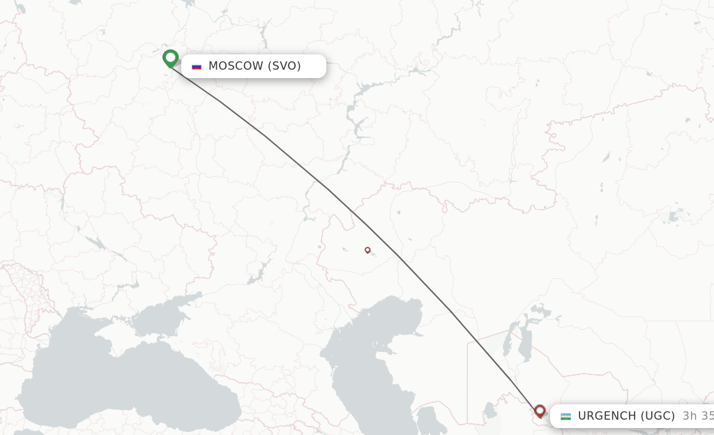 Flights from Moscow to Urgench route map