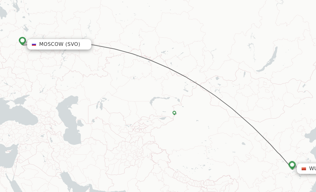 Flights from Moscow to Wuhan route map