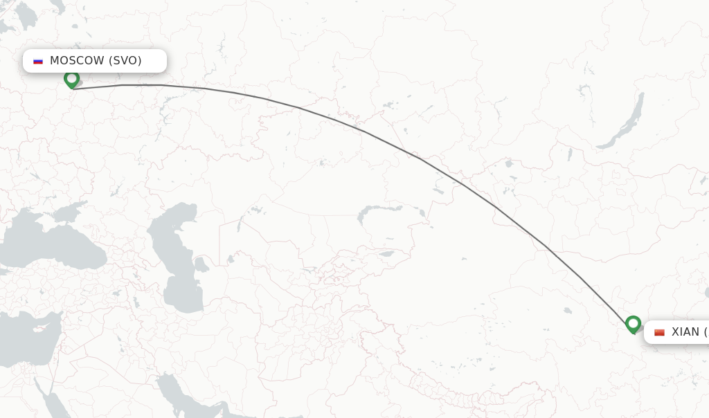Flights from Moscow to Xian route map