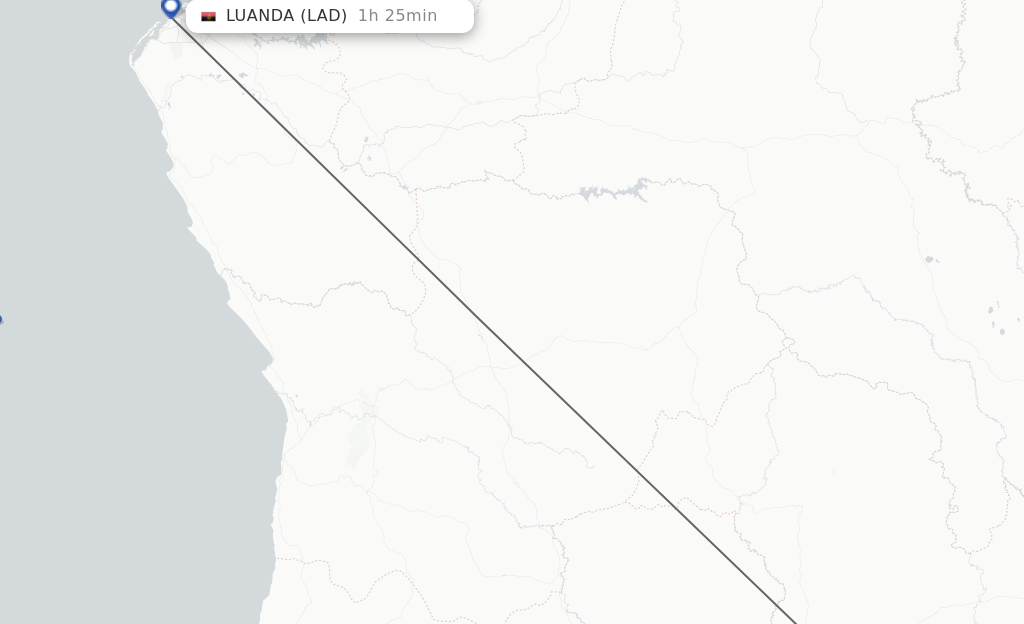 Flights from Kuito to Luanda route map