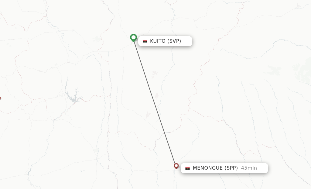 Flights from Kuito to Menongue route map