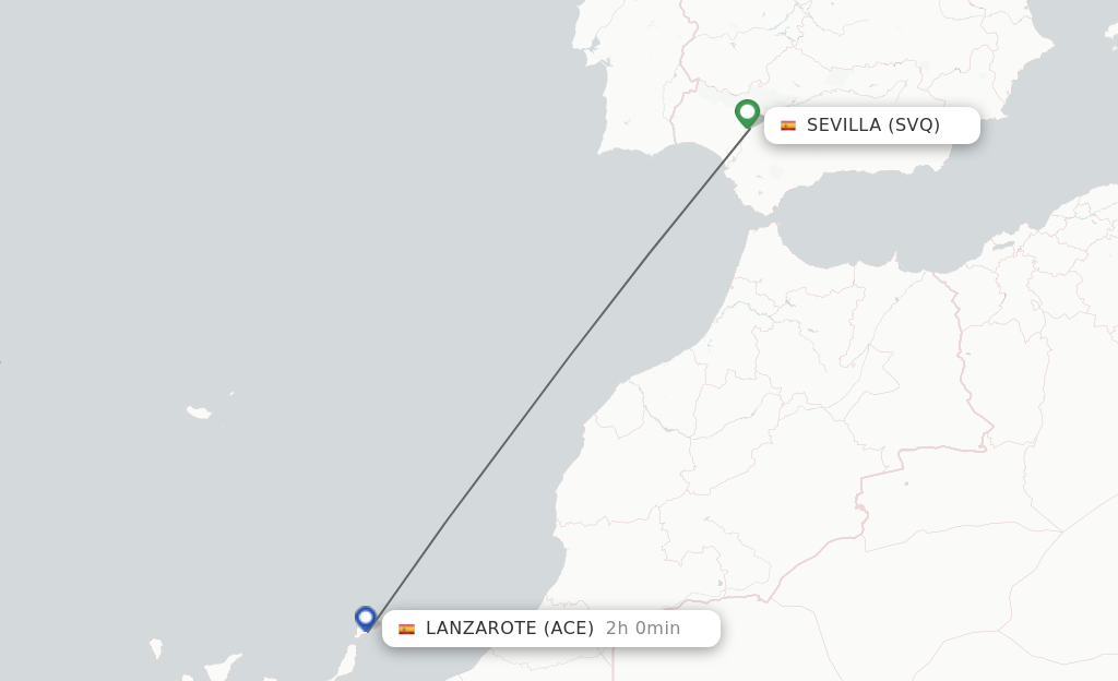 Flights from Sevilla to Lanzarote route map