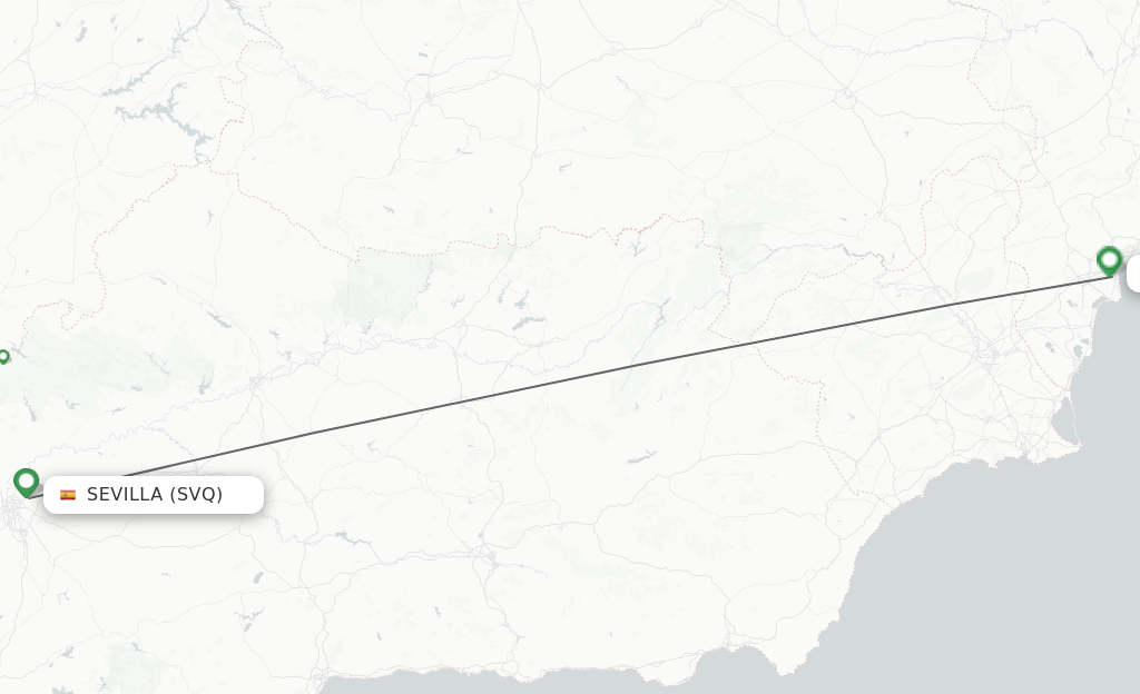 Flights from Sevilla to Alicante route map