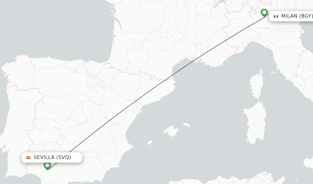 Flights from Sevilla to Milan route map