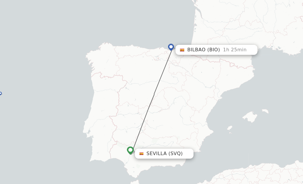 Flights from Sevilla to Bilbao route map