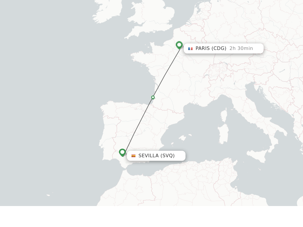Flights from Sevilla to Paris route map