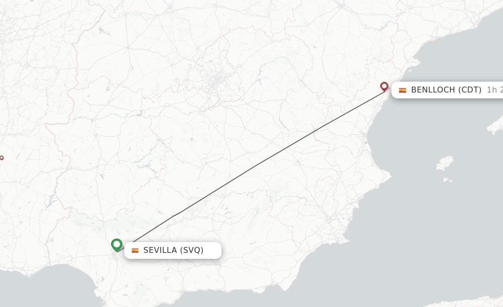 Flights from Sevilla to Benlloch route map