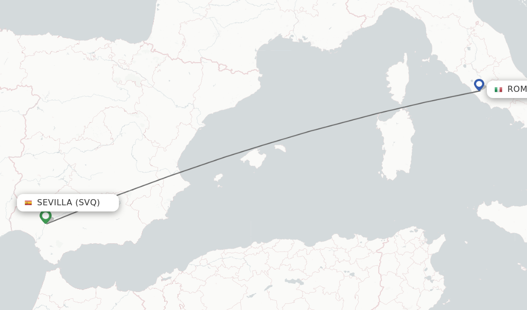 Flights from Sevilla to Rome route map