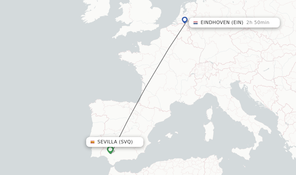 Flights from Sevilla to Eindhoven route map