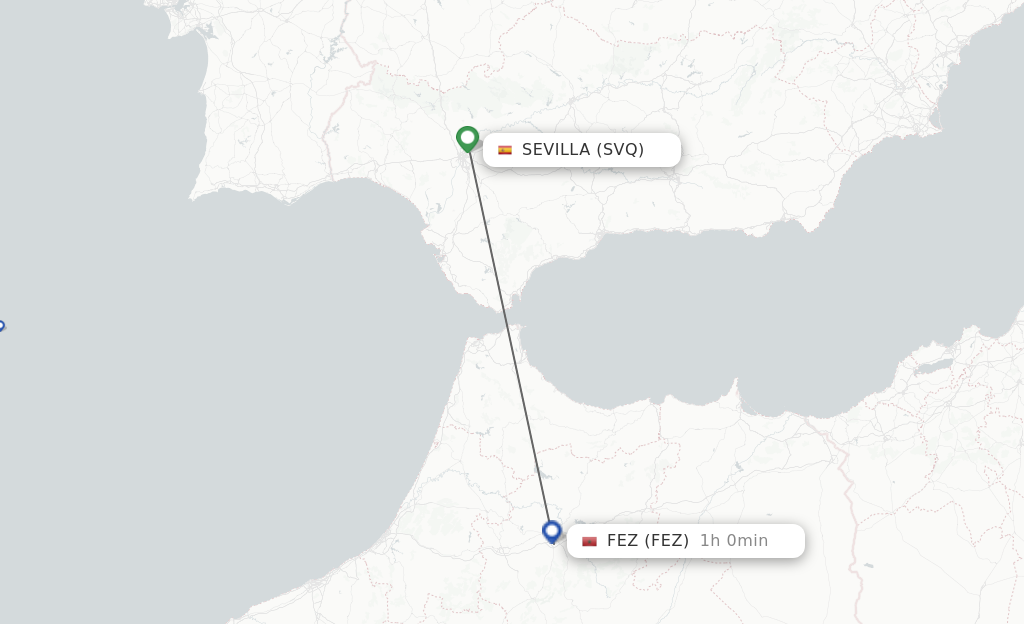 Flights from Sevilla to Fes route map