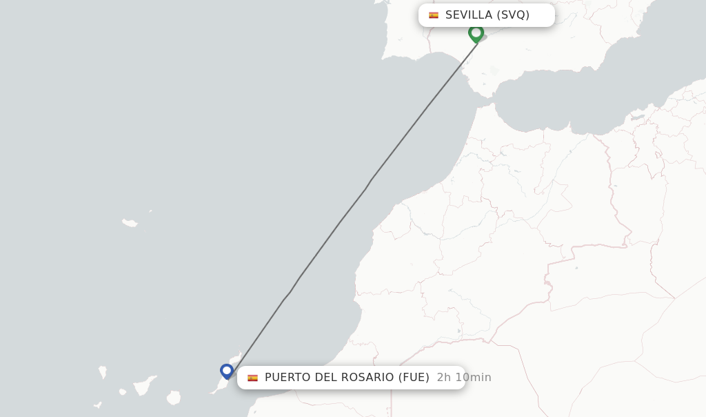 Flights from Sevilla to Puerto del Rosario route map