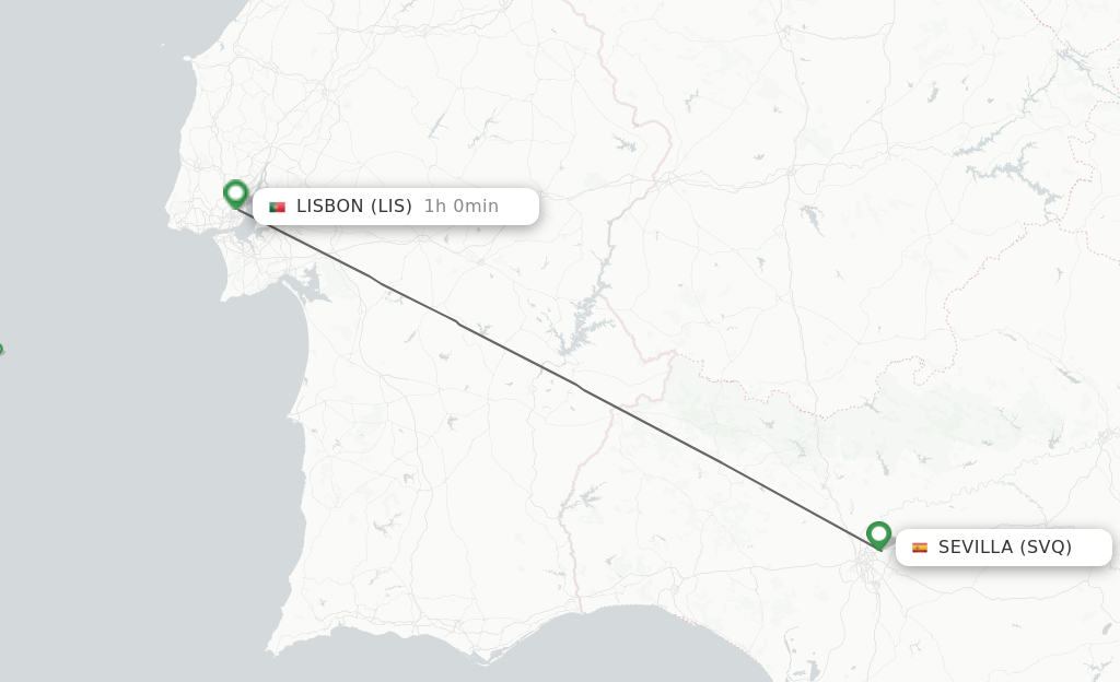 Flights from Sevilla to Lisbon route map