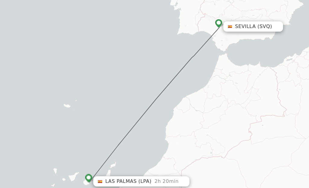 Flights from Sevilla to Las Palmas route map