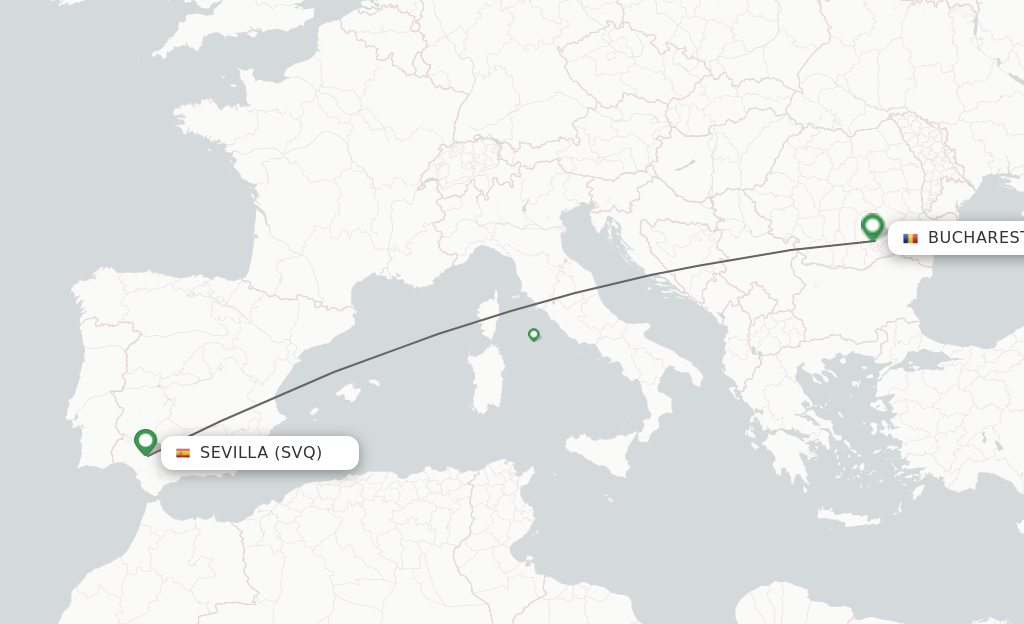 Flights from Sevilla to Bucharest route map