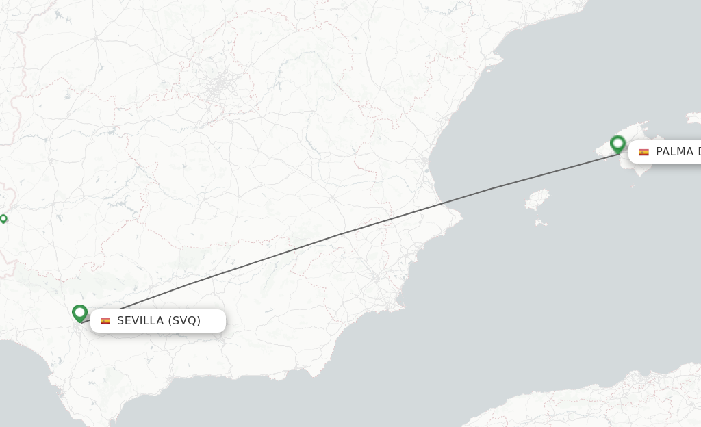 Flights from Sevilla to Palma de Mallorca route map