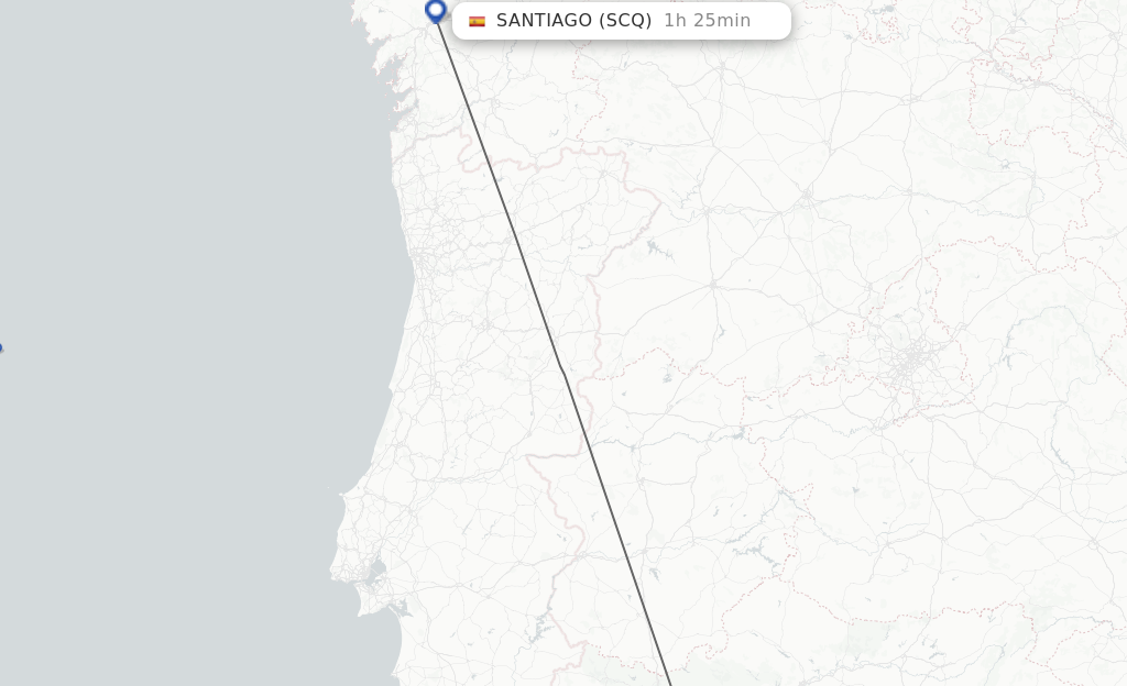 Flights from Sevilla to Santiago De Compostela route map