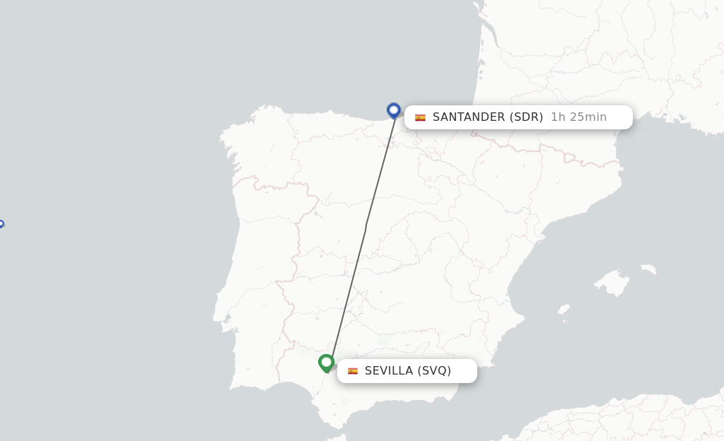 Flights from Sevilla to Santander route map