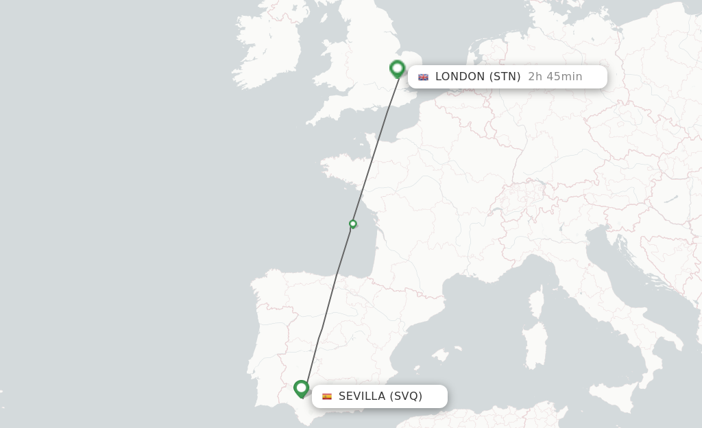 Flights from Sevilla to London route map