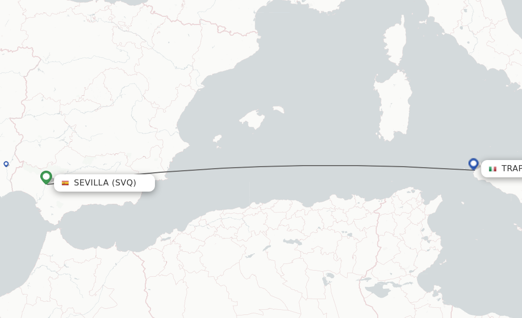 Flights from Sevilla to Trapani route map
