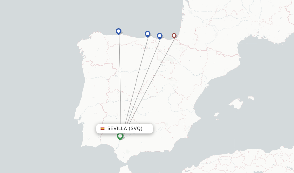 Route map with flights from Sevilla with Volotea