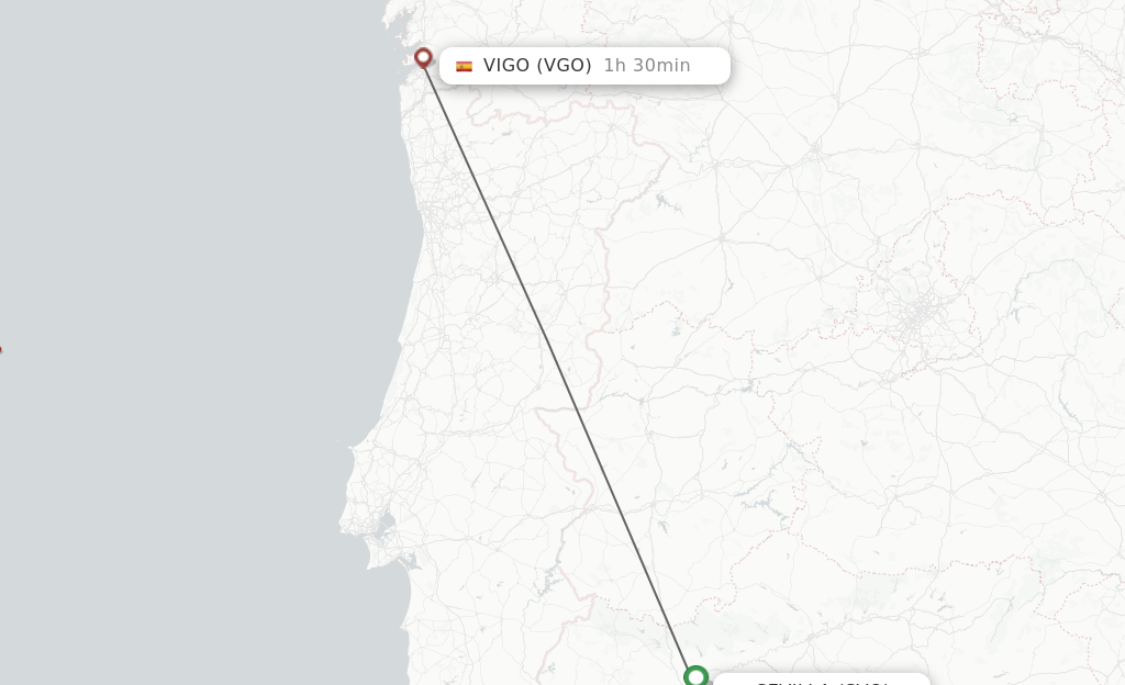 Flights from Sevilla to Vigo route map