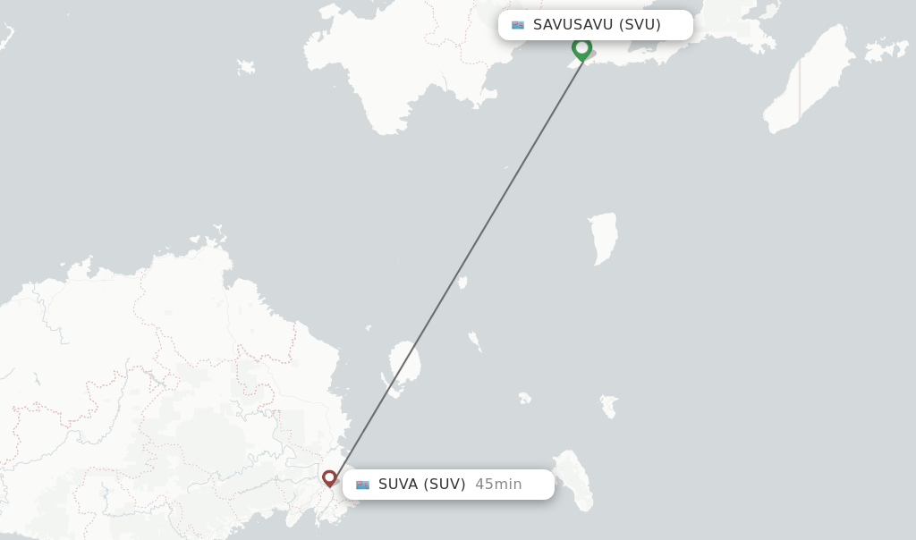 Flights from Savusavu to Suva route map
