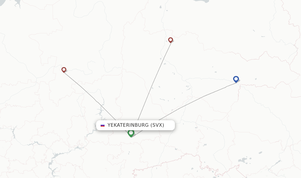 Route map with flights from Yekaterinburg with RusLine