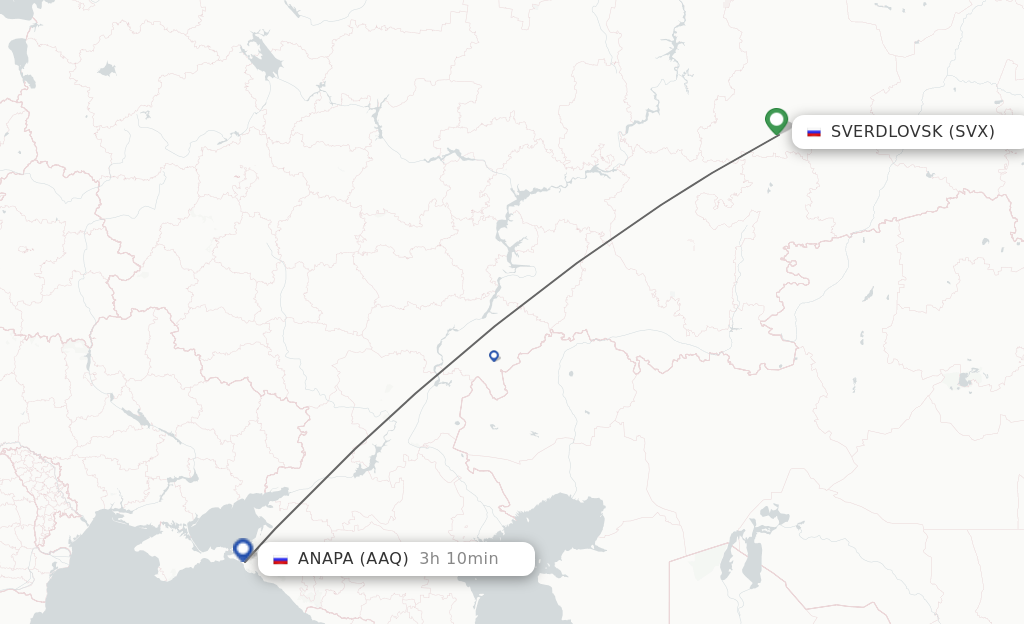 Flights from Sverdlovsk to Anapa route map