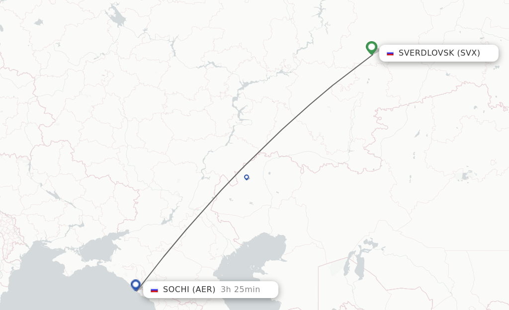 Flights from Sverdlovsk to Sochi route map