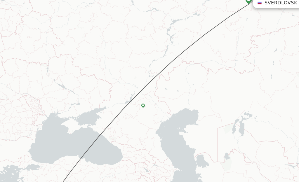 Flights from Yekaterinburg to Antalya route map