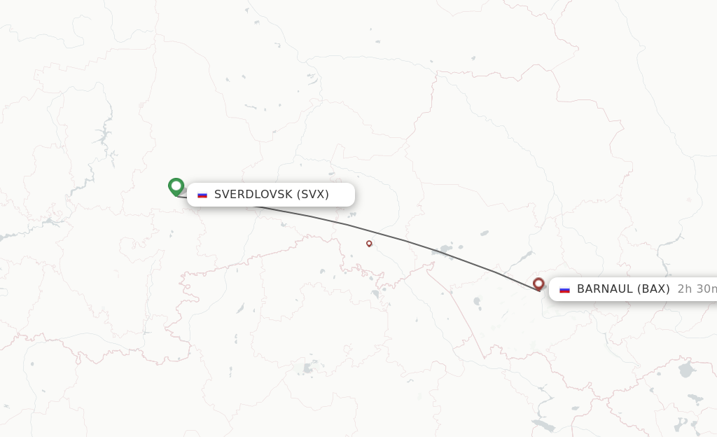 Flights from Sverdlovsk to Barnaul route map