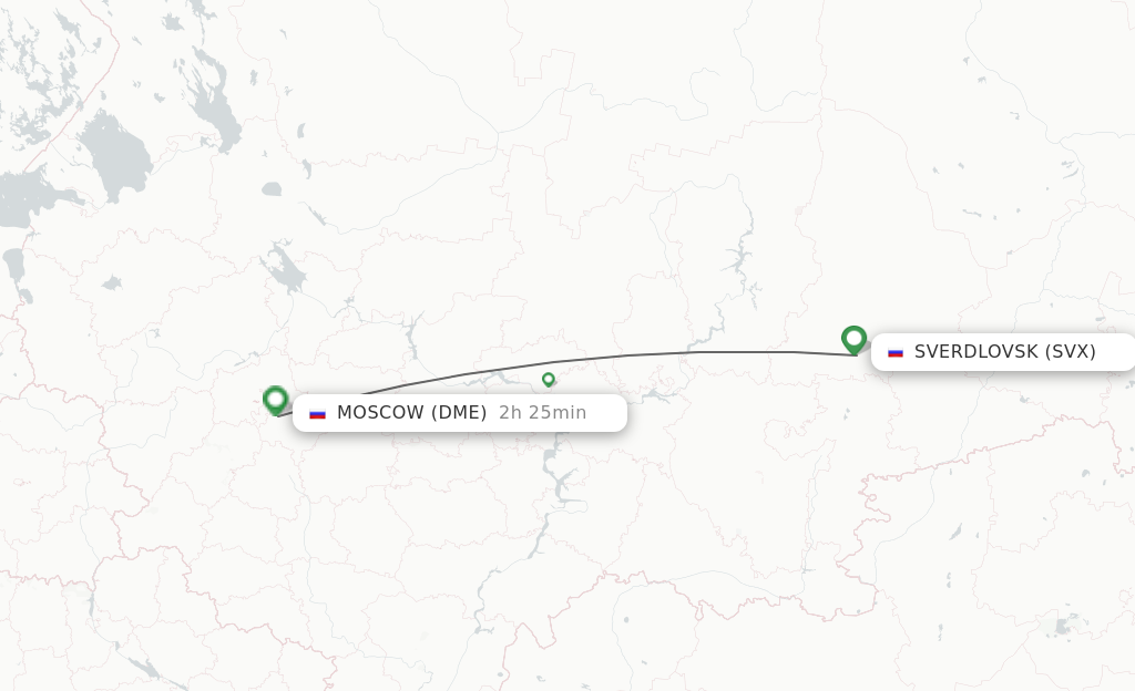 Flights from Sverdlovsk to Moscow route map