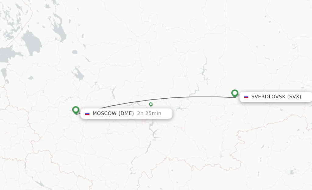 Flights from Yekaterinburg to Moscow route map