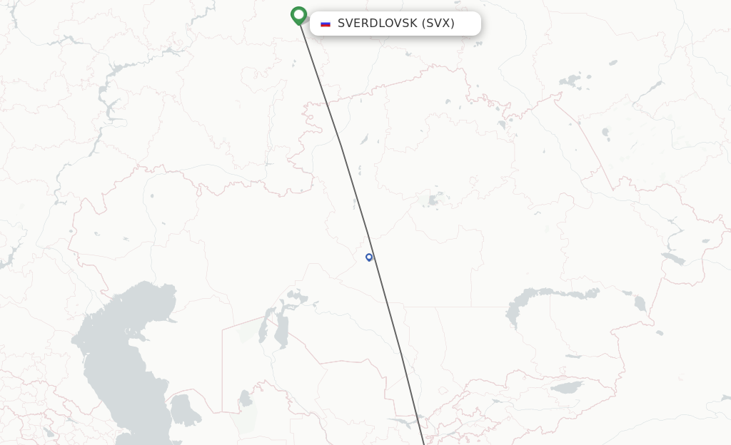 Flights from Yekaterinburg to Dushanbe route map