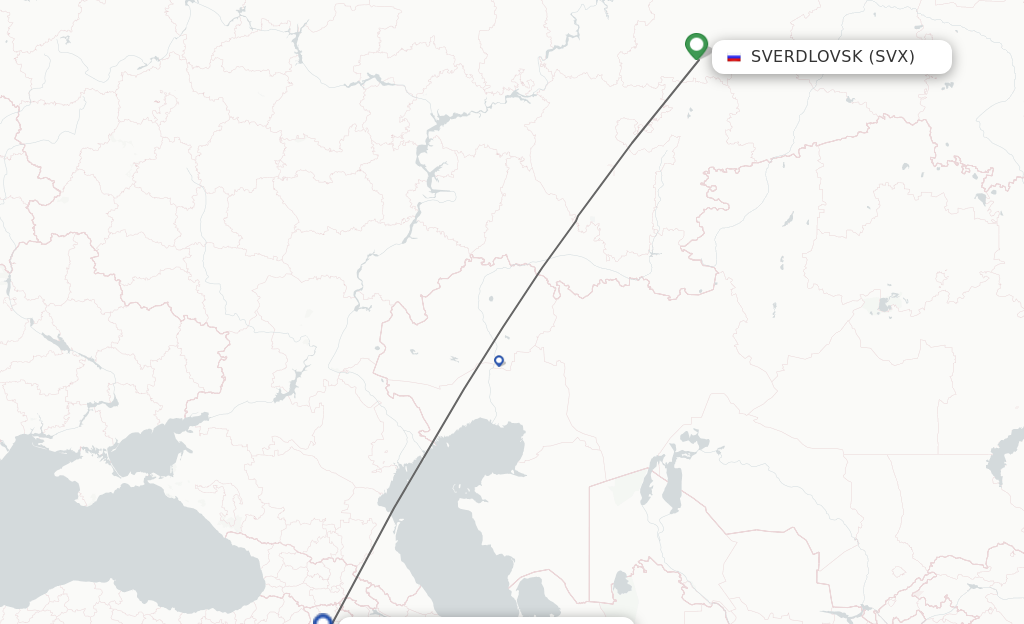 Flights from Sverdlovsk to Yerevan route map