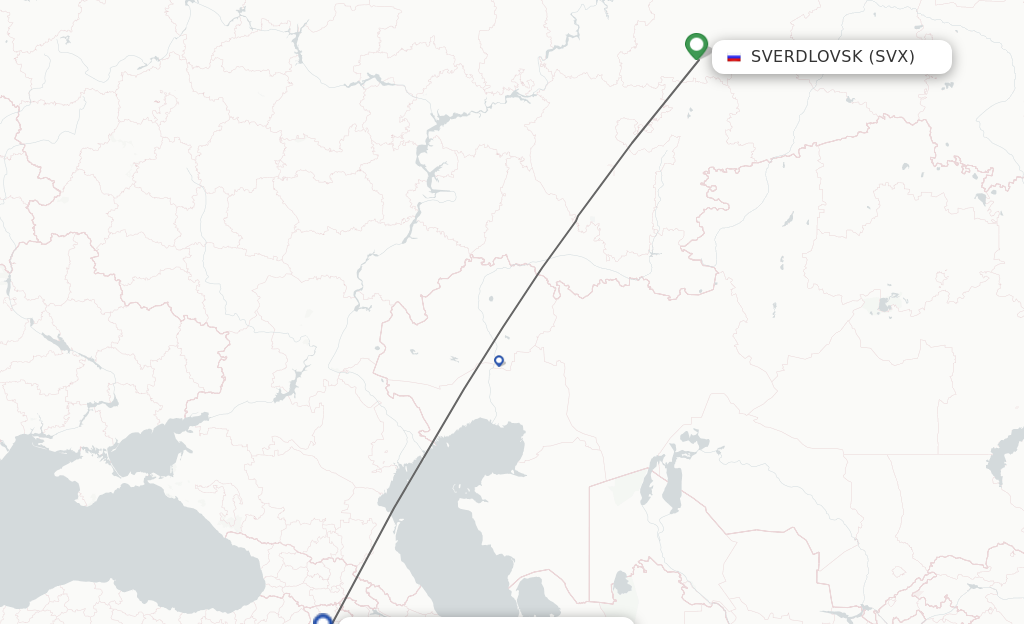 Flights from Yekaterinburg to Yerevan route map