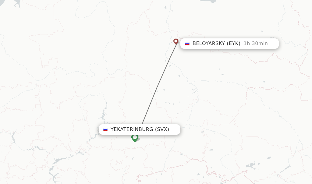 Flights from Yekaterinburg to Beloyarsky route map