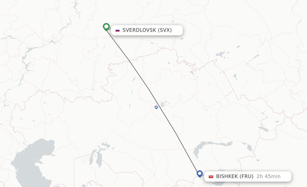 Flights from Sverdlovsk to Bishkek route map