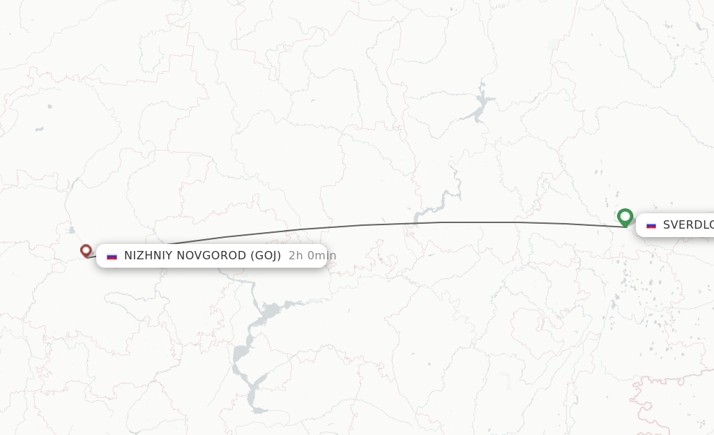 Flights from Yekaterinburg to Nizhniy Novgorod route map