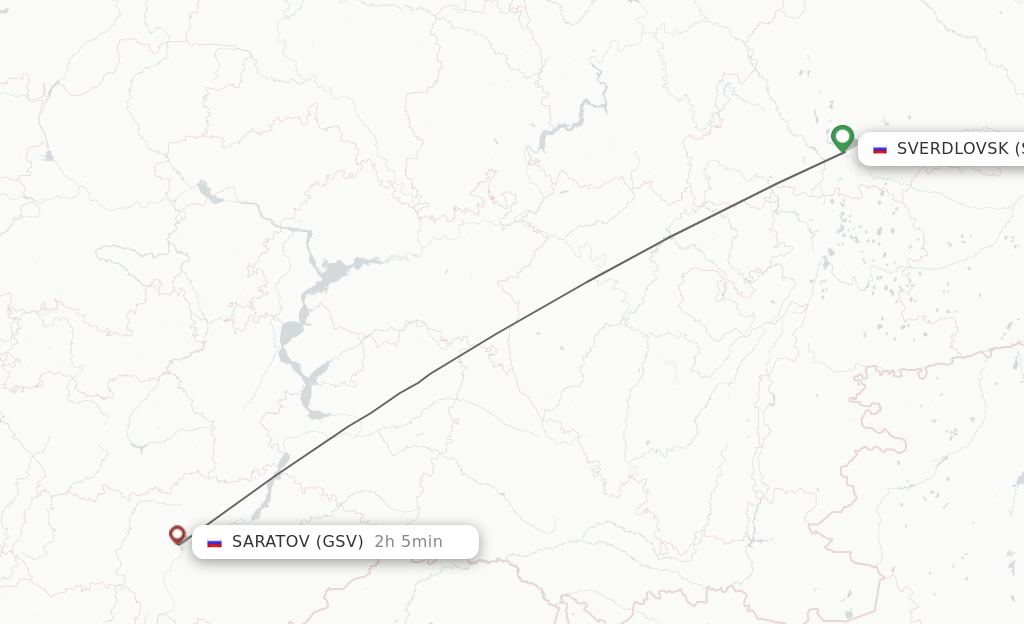 Flights from Yekaterinburg to Saratov route map