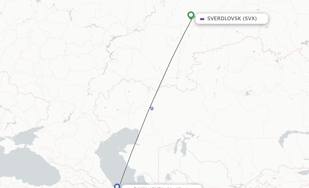 Flights from Yekaterinburg to Baku route map