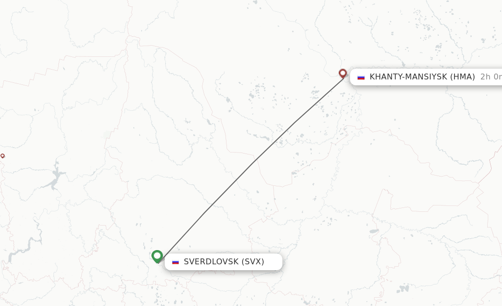 Flights from Sverdlovsk to Khanty-Mansiysk route map