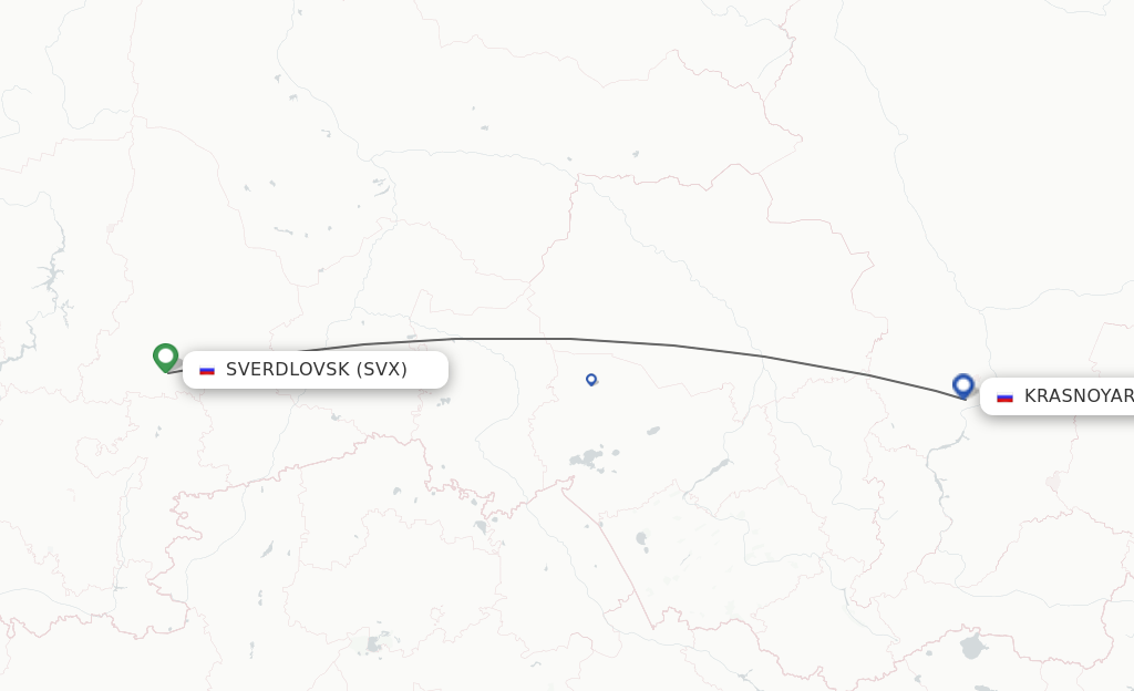 Flights from Sverdlovsk to Krasnoyarsk route map
